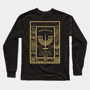 Happy Hanukkah Festival! Jewish Holiday Hanukkah Menorah traditional Chanukah Vintage gold pattern Long Sleeve T-Shirt